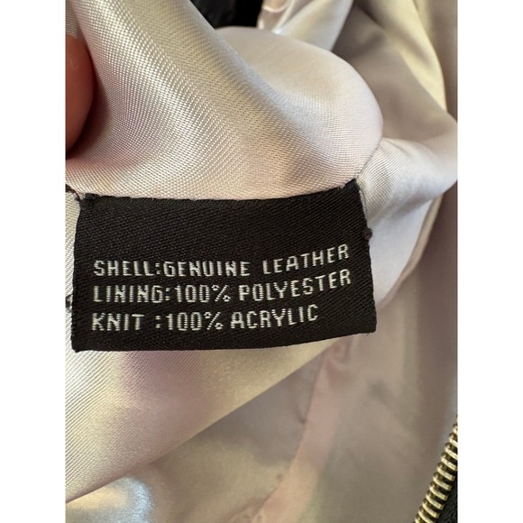 Y2K Guess Black Leather Moto Jacket Ribbed Collar Double Zip - Medium - Picture 8 of 9